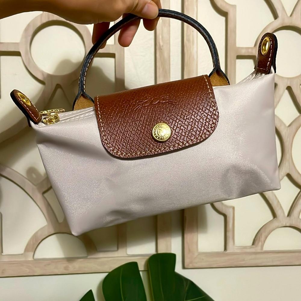 Pre-owned Longchamp Le Pliage Original Handle Pouch In Paper Color